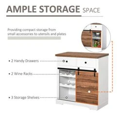 HOMCOM Farmhouse Coffee Bar Cabinet, Barn Door Wine Cabinet With Storage, Sideboard Buffet Cabinet With Wine Racks For Kitchen, White -Amazon Store 41A4RhnLX6L