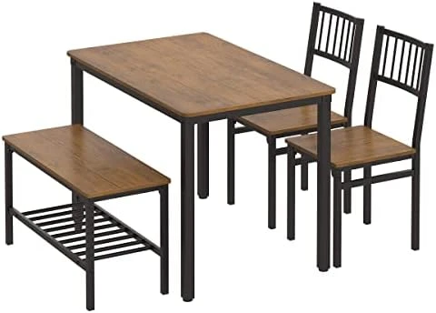 Teraves Dining Table Set For 4/Computer Desk,Kitchen Table With 2 Chairs And A Bench,Table And Chairs Dining Set 4 Piece Set For Dining Room (Black Oak+Black Frame, 110CM) 10 Teraves Dining Table Set For 4/Computer Desk,Kitchen Table With 2 Chairs And A Bench,Table And Chairs Dining Set 4 Piece Set For Dining Room (Black Oak+Black Frame, 110CM) - Image 8