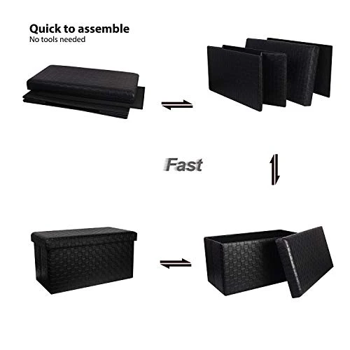 B FSOBEIIALEO Folding Storage Ottoman, Faux Leather Footrest Seat Long Ottomans Bench Storage Box Chest, Black 30"x15"x15" 6 B FSOBEIIALEO Folding Storage Ottoman, Faux Leather Footrest Seat Long Ottomans Bench Storage Box Chest, Black 30"x15"x15" - Image 4