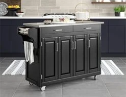 Home Styles Mobile Create-a-Cart Black Finish Four Door Cabinet Kitchen Cart With Stainless Steel Top, Adjustable Shelving