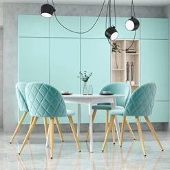 Fangflower Velvet Dining Chairs Set Of 2, Accent Living Room Chairs Modern Upholstered Chairs For Leisure, Vanity, Makeup Upholstered Side Chairs With Wood-Like Legs (Blue)