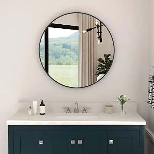 UMZODO 30 Inch Circle Wall Mirror, Brushed Black Metal Framed Round Mirror For Bathroom Vanity, Bedroom Decor, Living Room, Entryway 4 UMZODO 30 Inch Circle Wall Mirror, Brushed Black Metal Framed Round Mirror For Bathroom Vanity, Bedroom Decor, Living Room, Entryway - Image 2