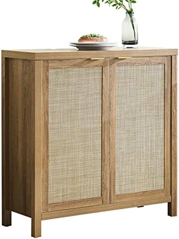 SICOTAS Sideboard Buffet Rattan Storage Cabinet - Farmhouse Kitchen Cabinet With Rattan Decorated Doors - Boho Accent Liquor Coffee Bar Cabinet - Cupboard Console Table For Dining Room Bar - Natural 8 SICOTAS Sideboard Buffet Rattan Storage Cabinet - Farmhouse Kitchen Cabinet With Rattan Decorated Doors - Boho Accent Liquor Coffee Bar Cabinet - Cupboard Console Table For Dining Room Bar - Natural - Image 6