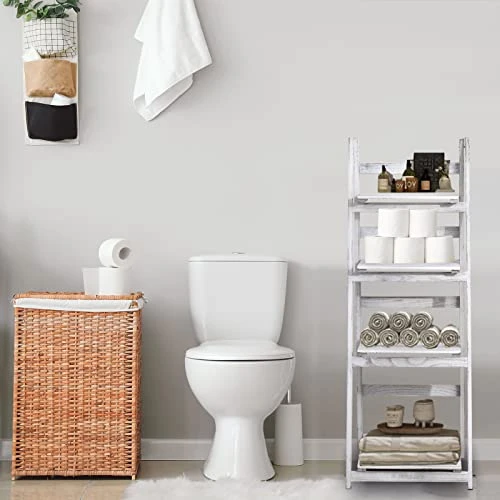 NO MORE TAG 4-Tier Ladder Shelf,Wood Ladder Bookshelf,Leaning Bookshelf With Storage Space,Ladder Shelf Book Storage Shelf Organizer,Flower Display Multi-Functional Shelves,White 6 NO MORE TAG 4-Tier Ladder Shelf,Wood Ladder Bookshelf,Leaning Bookshelf With Storage Space,Ladder Shelf Book Storage Shelf Organizer,Flower Display Multi-Functional Shelves,White - Image 4