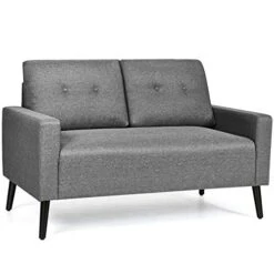 Giantex Modern Loveseat Sofa, 55" Upholstered Sofa Couch W/Soft Cushion, Rubber Wooden Legs, Button Tufted Back, Small Space Configurable Couch For Living Room (Gray)