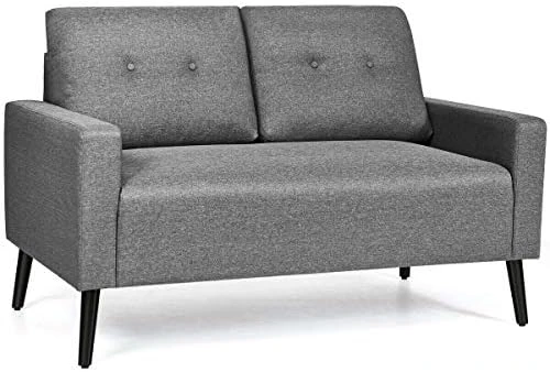 Giantex Modern Loveseat Sofa, 55" Upholstered Sofa Couch W/Soft Cushion, Rubber Wooden Legs, Button Tufted Back, Small Space Configurable Couch For Living Room (Gray) 9 Giantex Modern Loveseat Sofa, 55" Upholstered Sofa Couch W/Soft Cushion, Rubber Wooden Legs, Button Tufted Back, Small Space Configurable Couch For Living Room (Gray) - Image 7