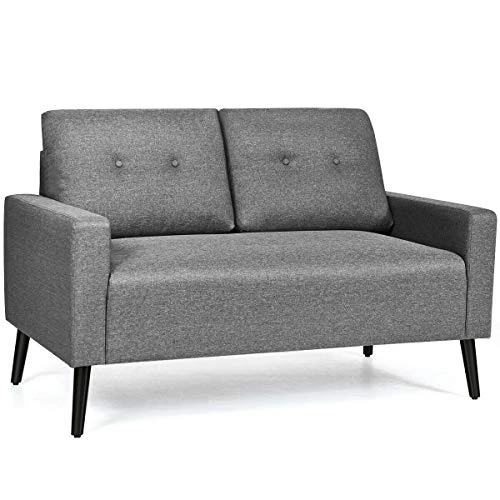 Giantex Modern Loveseat Sofa, 55" Upholstered Sofa Couch W/Soft Cushion, Rubber Wooden Legs, Button Tufted Back, Small Space Configurable Couch For Living Room (Gray) 3 Giantex Modern Loveseat Sofa, 55" Upholstered Sofa Couch W/Soft Cushion, Rubber Wooden Legs, Button Tufted Back, Small Space Configurable Couch For Living Room (Gray)