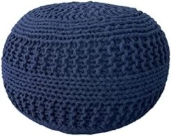 NOORI Home - Premium Luxury 100% Handmade & Handcrafted Cable Style Cotton Knitted Jade Comfortable Pouf, Ottoman, Footrest, Footstool - Beige - 20"x20"x14" -Amazon Store 41AhhDTk6xL. AC