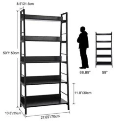BATHWA Industrial 5-Tier Ladder Bookshelf Wood And Metal Bookcase Black Organizer Stand Rack Storage Ladder Shelves For Living Room Office Bathroom Kitchen, 59'' Height 13 BATHWA Industrial 5-Tier Ladder Bookshelf Wood And Metal Bookcase Black Organizer Stand Rack Storage Ladder Shelves For Living Room Office Bathroom Kitchen, 59'' Height -Amazon Store 41AkzmxcxSL