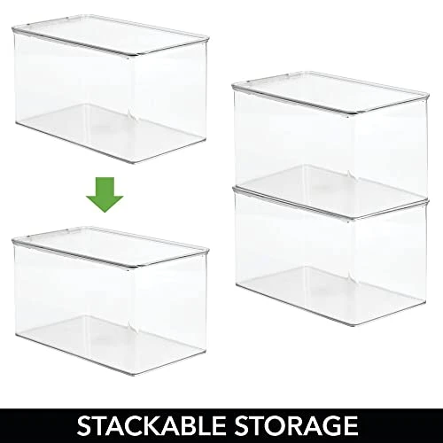 MDesign Stackable Plastic Closet Storage Container Bin Box With Hinge Lid For Organizing Shoes, Booties, Pumps, Sandals, Wedges, Flats, Heels - Lumiere Collection - 2 Pack - Clear 6 MDesign Stackable Plastic Closet Storage Container Bin Box With Hinge Lid For Organizing Shoes, Booties, Pumps, Sandals, Wedges, Flats, Heels - Lumiere Collection - 2 Pack - Clear - Image 4