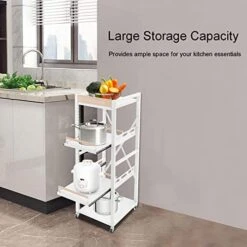 TFCFL Kitchen Bakers Rack, 4 Tiers Kitchen Utility Storage Shelf Rack With Wheels, Adjustable Height, Freestanding Rolling Organizer 220LBS Capacity (White) -Amazon Store 41Ayzffmd9L