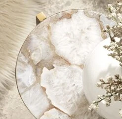 Kate And Laurel Aguilar Modern Drink Table, 8 X 8 X 23, Natural Stone And Gold, Genuine Quartz Accent Table For Small Spaces