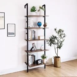 OGCAU Ladder Shelf, 5 Tier Ladder Bookshelf Organizer, Open Wall Mount Ladder Bookshelf, Display Storage Rack Organizer, Industrial Metal Frame - White&Brown -Amazon Store 41B7tWWT7rL. AC
