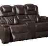 Signature Design By Ashley Warnerton Faux Leather Power Reclining Loveseat With Center Console, Brown -Amazon Store 41BCCbgurHL