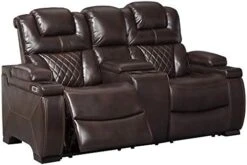 Signature Design By Ashley Warnerton Faux Leather Power Reclining Loveseat With Center Console, Brown -Amazon Store 41BCCbgurHL. AC