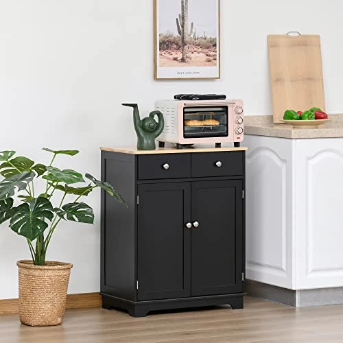 HOMCOM Double Door Sideboard Buffet Cabinet, Kitchen Cabinet, Coffee Bar Cabinet With 2 Drawers, Adjustable Shelf For Living Room And Hallway, Black 3 HOMCOM Double Door Sideboard Buffet Cabinet, Kitchen Cabinet, Coffee Bar Cabinet With 2 Drawers, Adjustable Shelf For Living Room And Hallway, Black
