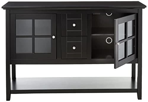 Walker Edison Charlotte Classic Glass Door Storage Buffet, 52 Inch, Black 6 Walker Edison Charlotte Classic Glass Door Storage Buffet, 52 Inch, Black - Image 4