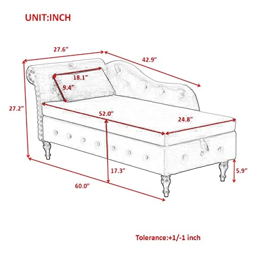 RARZOE Tufted Velvet Chaise Lounge Indoor With Storage, Upholstered Rolled Arm Chaise Lounges Indoor Chair, Right Arm Facing Chaise Lounge With Nailhead Trim For Living Room Bedroom Office,White 8 RARZOE Tufted Velvet Chaise Lounge Indoor With Storage, Upholstered Rolled Arm Chaise Lounges Indoor Chair, Right Arm Facing Chaise Lounge With Nailhead Trim For Living Room Bedroom Office,White - Image 6