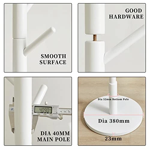 Aibiju Standing Coat Rack Stand With 8 Hooks And 3 Height Options, Wood Kids Coat Tree With Sturdy Round Base, Small Hall Tree Coat Rack White YD-1009 5 Aibiju Standing Coat Rack Stand With 8 Hooks And 3 Height Options, Wood Kids Coat Tree With Sturdy Round Base, Small Hall Tree Coat Rack White YD-1009 - Image 3