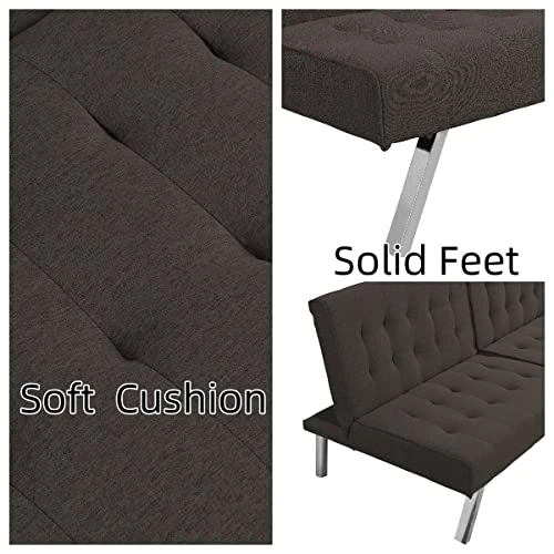 Pabby Yard Sofa Bed, Convertible Futon Sofa,Small Futon Couch With Wood Frame And Stainless Feet,Espresso 7 Pabby Yard Sofa Bed, Convertible Futon Sofa,Small Futon Couch With Wood Frame And Stainless Feet,Espresso - Image 5