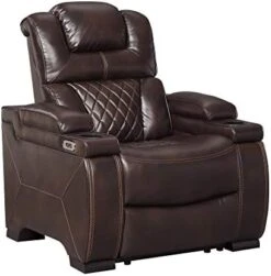 Signature Design By Ashley Warnerton Faux Leather Power Reclining Loveseat With Center Console, Brown -Amazon Store 41BkAyYwxYL. AC