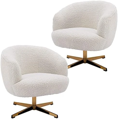 DUOMAY Modern Accent Chair With Ottoman, Sherpa Upholstered Barrel Chair With Footrest, Comfy Lounge Chair Single Sofa Armchair Club Chair For Living Room Bedroom Office, White 17 DUOMAY Modern Accent Chair With Ottoman, Sherpa Upholstered Barrel Chair With Footrest, Comfy Lounge Chair Single Sofa Armchair Club Chair For Living Room Bedroom Office, White - Image 15