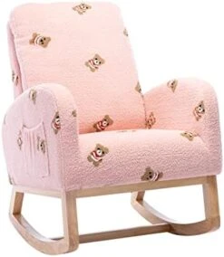 Setawix Rocking Chair For Nursery, Midcentury Modern Accent Rocker Armchair With Side Pocket, Upholstered High Back Wooden Rocking Chair For Living Room Baby Room Bedroom (Yellow - Velvet) -Amazon Store 41BxdW hZfL. AC