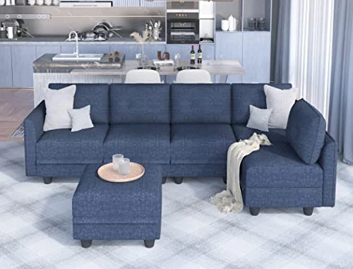 LLappuil Modular Sofa Sectioanl Couch With Storage, Convertible 6 Seater L Shaped Modular Chaise Sofa With Ottoman, Denim Blue 3 LLappuil Modular Sofa Sectioanl Couch With Storage, Convertible 6 Seater L Shaped Modular Chaise Sofa With Ottoman, Denim Blue