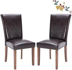 PU Leather Dining Chairs Set Of 6, Upholstered Parsons Dining Room Kitchen Side Chair With Nailhead Trim And Wood Legs - Dark Brown -Amazon Store 41C3kM8mL4L. AC