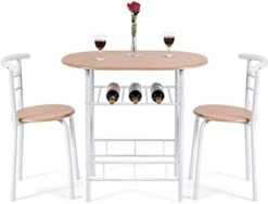 FANTASK 3 Pieces Dining Set, Breakfast Table Set W/Metal Frame And Storage Shelf, Compact Table And 2 Chairs Set For Home Bistro Pub Apartment Kitchen Dining Room Cafe 17 FANTASK 3 Pieces Dining Set, Breakfast Table Set W/Metal Frame And Storage Shelf, Compact Table And 2 Chairs Set For Home Bistro Pub Apartment Kitchen Dining Room Cafe -Amazon Store 41C4HgPFrvL