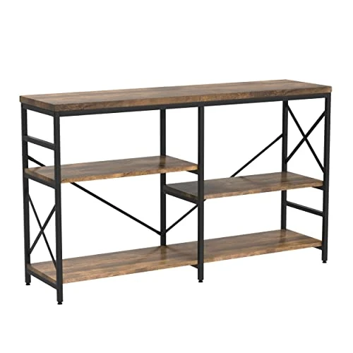OIAHOMY Industrial Sofa Table,Console Table,3-Tier Industrial Rustic Hallway/Entryway Table,Easy Assembly,for Entryway, Living Room (Rustic Brown) 3 OIAHOMY Industrial Sofa Table,Console Table,3-Tier Industrial Rustic Hallway/Entryway Table,Easy Assembly,for Entryway, Living Room (Rustic Brown)