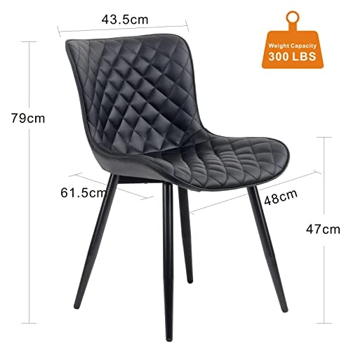 YOUTASTE Black Dining Chairs Set Of 2 PU Leather Diamond Upholstered Modern Kitchen Dining Room Chairs Metal Thick Bar Counter Chairs High Back Home Kitchen Restaurant 4 YOUTASTE Black Dining Chairs Set Of 2 PU Leather Diamond Upholstered Modern Kitchen Dining Room Chairs Metal Thick Bar Counter Chairs High Back Home Kitchen Restaurant - Image 2