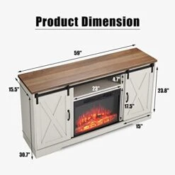 AMERLIFE Fireplace TV Stand Sliding Barn Door Wood Entertainment Center With A 23'' Electric Fireplace Insert, Modern Farmhouse Storage Cabinet Console For TVs Up To 65", Distressed White & Barnwood -Amazon Store 41CCpBCShpL