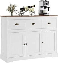 Keyluv Buffet Cabinet Storage Kitchen Cabinet Sideboard Farmhouse Buffet Server Bar Wine Cabinet With 3 Drawers & 3 Doors Adjustable Shelves Console Table For Dining Living Room Cupboard, Grey Wash -Amazon Store 41CDYglSruL. AC