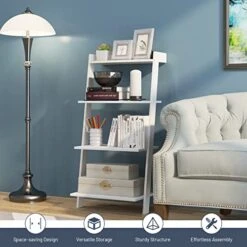 LOKO 4-Tier Ladder Shelf, 43” Tall Wooden Leaning Bookshelf Display Rack, Modern Ladder Bookshelf With Anti-Tipping Device And Top Raised Edge For Living Room, Study, Balcony (White) 13 LOKO 4-Tier Ladder Shelf, 43” Tall Wooden Leaning Bookshelf Display Rack, Modern Ladder Bookshelf With Anti-Tipping Device And Top Raised Edge For Living Room, Study, Balcony (White) -Amazon Store 41CFjZCtnRL