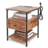 Living Room End Table With Charging Station For Small Space, Sofa Couch Bedside Nightstand With USB Ports & Outlets, Slim Storage Side Table With Drawer Shelf For Bedroom, Rustic Brown -Amazon Store 41CGKhdJwoL