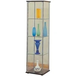 Pemberly Row Contemporary 4 Shelf Glass Curio Cabinet In Cappuccino
