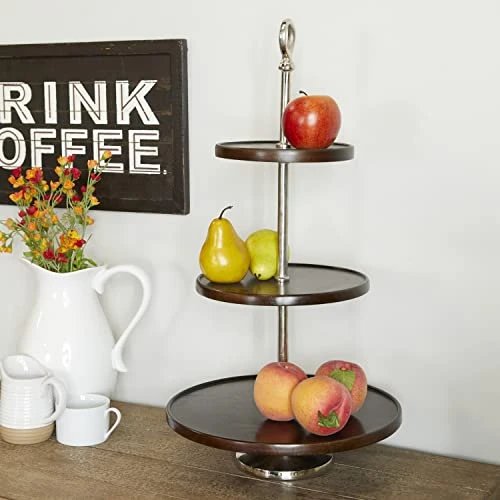 Deco 79 Modern Mango Wood Tiered Server, 14" X 14" X 25", Dark Brown 4 Deco 79 Modern Mango Wood Tiered Server, 14" X 14" X 25", Dark Brown - Image 2