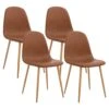 CangLong Washable PU Cushion Seat Back, Mid Century Metal Legs For Kitchen Dining Room Side Chair, Set Of 4, Brown