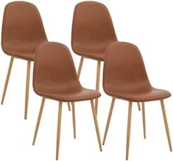 CangLong Washable PU Cushion Seat Back, Mid Century Metal Legs For Kitchen Dining Room Side Chair, Set Of 4, Brown -Amazon Store 41CPTYdi0FL. AC