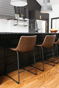 Signature Design By Ashley Centiar 24" Counter Height Modern Bucket Barstool Set Of 2,Faux Leather, Brown