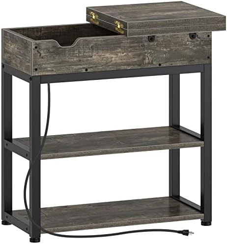 Rolanstar End Table With Charging Station, Narrow Nightstand, Flip Top Side Table With USB Ports And Storage Shelves For Small Spaces, Living Room, Bedroom (Rustic Brown) 12 Rolanstar End Table With Charging Station, Narrow Nightstand, Flip Top Side Table With USB Ports And Storage Shelves For Small Spaces, Living Room, Bedroom (Rustic Brown) - Image 10