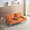 Verfur Convertible Sleeper Sofa Bed,Adjustable Futon Couch Modern Folding Lounge Recliner For Living Room With 2 Cup Holders, Removable Soft Armrest And Sturdy Metal Leg, Orange PU -Amazon Store 41CcrC1dR9L
