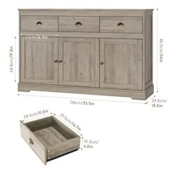 Keyluv Buffet Cabinet Storage Kitchen Cabinet Sideboard Farmhouse Buffet Server Bar Wine Cabinet With 3 Drawers & 3 Doors Adjustable Shelves Console Table For Dining Living Room Cupboard, Grey Wash -Amazon Store 41Ce0M8NG5L
