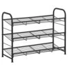 SONGMICS Stackable Shoe Rack, 3-Tier Shoe Rack Storage Organizer, Holds Up To 12 Pairs, Steel, 27 X 10.8 X 19.5 Inches, For High Heels, Sneakers, Slippers, In The Entryway, Closet, Black ULMR066B01