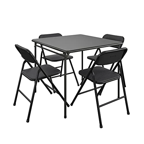 CoscoProducts COSCO Premium 5-Piece Table & Chair Dining Set, With 34" Vinyl Top Card Table And 4 Fabric Padded Seat & Back Folding Chairs, Black 4 CoscoProducts COSCO Premium 5-Piece Table & Chair Dining Set, With 34" Vinyl Top Card Table And 4 Fabric Padded Seat & Back Folding Chairs, Black - Image 2
