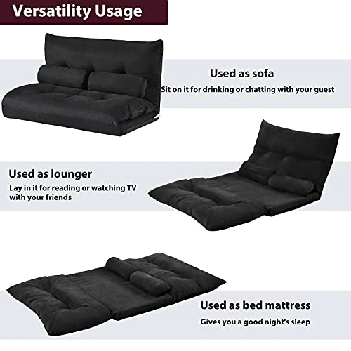 COPFASTOK Adjustable Folding Lazy Sofa Futon Bed With Two Pillows For Video Gaming, Reading And More 4 COPFASTOK Adjustable Folding Lazy Sofa Futon Bed With Two Pillows For Video Gaming, Reading And More - Image 2