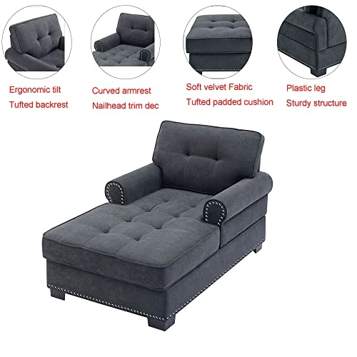 Chaise Lounge Indoor Modern Upholstered Tufted Chaise Lounge Chair 59" Velvet Chaise Lounge Recliner Lounge Chair For Living Room Bedroom Office 7 Chaise Lounge Indoor Modern Upholstered Tufted Chaise Lounge Chair 59" Velvet Chaise Lounge Recliner Lounge Chair For Living Room Bedroom Office - Image 5