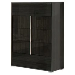 Limari Home Orry Collection Modern Style Bedroom Italian Lacquer Finished Chest With Soft-Closing Drawers And Silver Accents, Gray