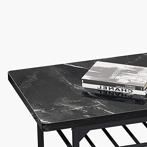 BAOLUMA 3 Piece Dining Table Set With 2 Chairs, Kitchen Table Set For 2 People For Small Space,Black Metal Frame And Square Faux Marble Tabletop (Black) 7 BAOLUMA 3 Piece Dining Table Set With 2 Chairs, Kitchen Table Set For 2 People For Small Space,Black Metal Frame And Square Faux Marble Tabletop (Black) - Image 5